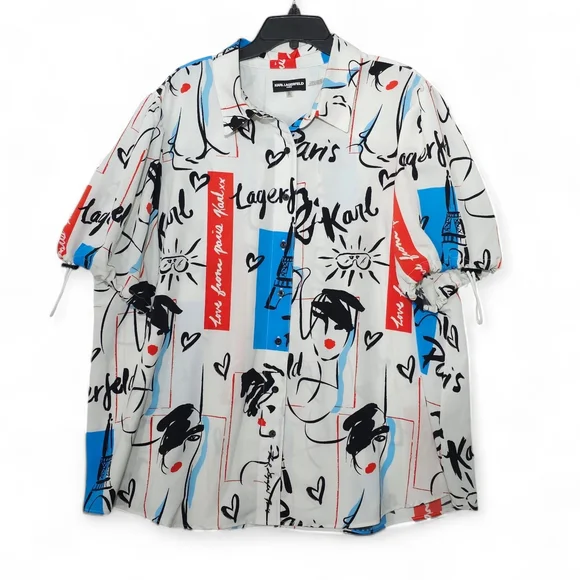 Karl Lagerfeld Abstract Paris Print Blouse 2XL - Picture 2 of 5